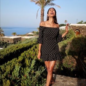 Faye Ruffle Off Shoulder Dress in Black & White